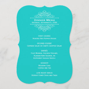 Menu Élégant Monogramme de Mariage Bleu Turquoise pour