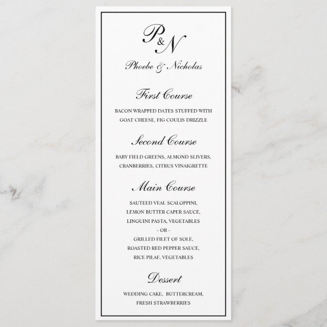 Menu Élégant Monogramme formel Mariage traditionnel (Devant)