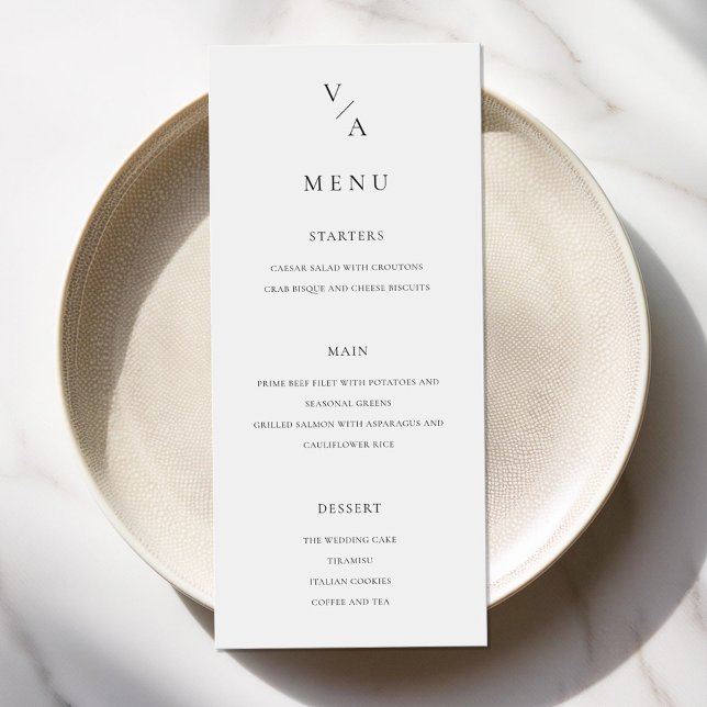 Menu Élégant Monogramme moderne Mariage noir et blanc (Créateur téléchargé)
