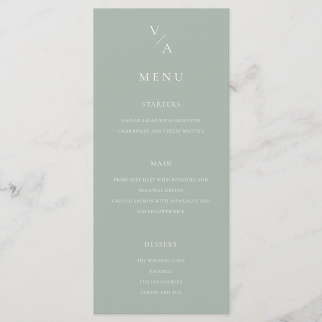 Menu Élégant Monogramme moderne Sage Mariage vert (Devant)