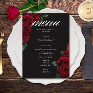Menu Élégant Moody Blood Red Roses Floral Mariage