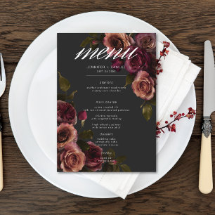 Menu Elégant Moody Muted Rust & Burgundy Floral Mariage
