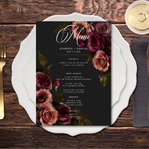 Menu Elégant Moody Muted Rust & Burgundy Floral Mariage