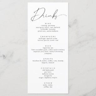 Menu Élégant Noir Calligraphie Script Mariage Boissons