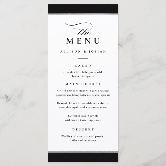 Menu Elégant noir et blanc avec Accent argenté (Devant)