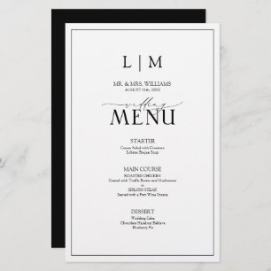 Menu Élégant noir et blanc Calligraphie Monogramme