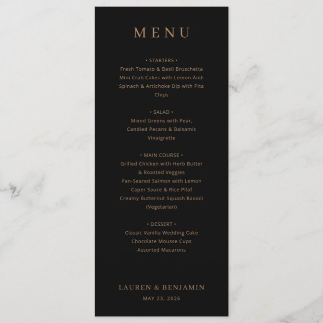Menu Élégant Noir Or (Devant)