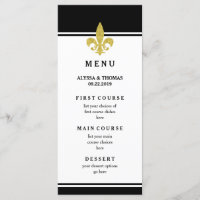Menu Élégant Or Fleur de Lis Noir et Blanc