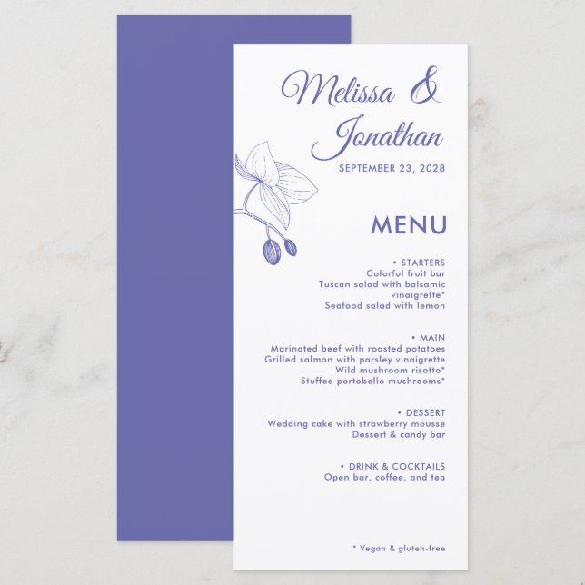 Menu Elégant orchidées romantique floral moderne mariag (Devant / Derrière)