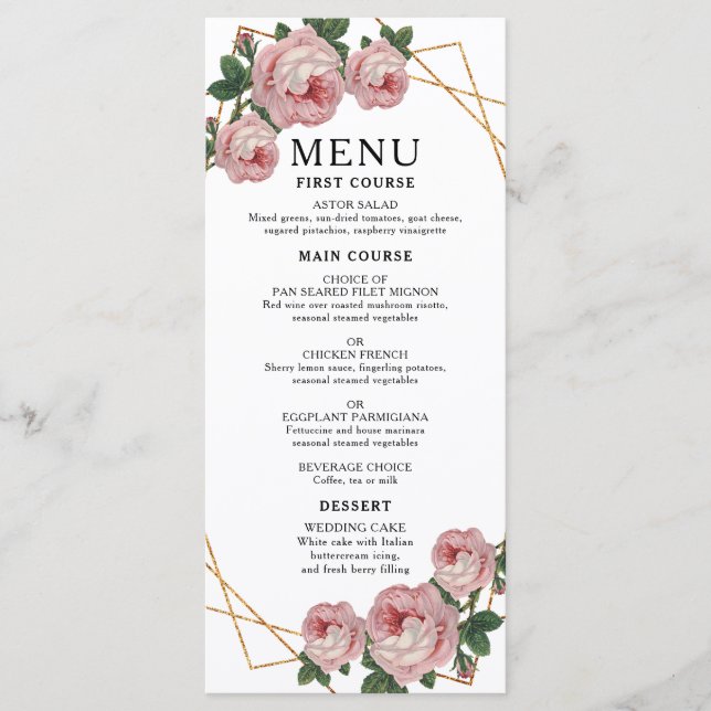 Menu Elegant Parties scintillant or Geo rose Floral Mar (Devant)