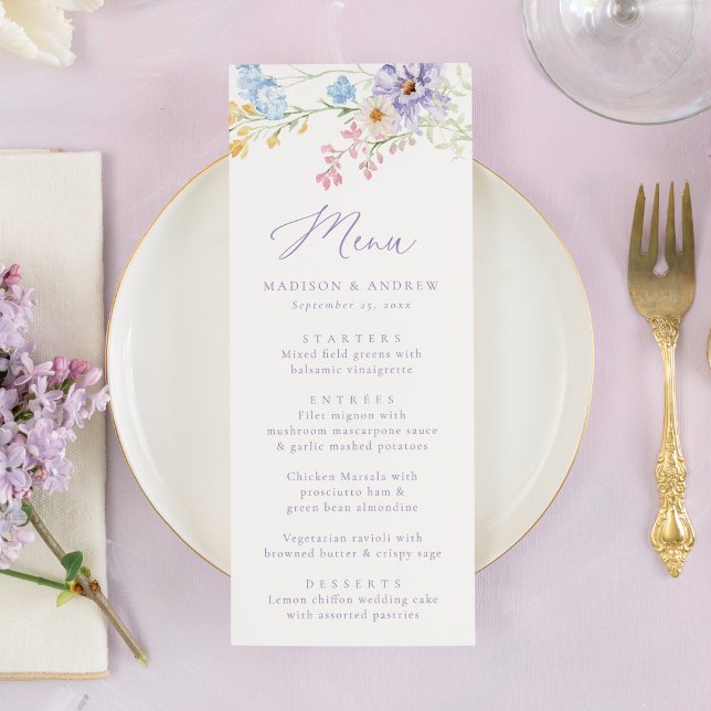 Menu Elegant Pastel Wildflower Garden Wedding (Créateur téléchargé)
