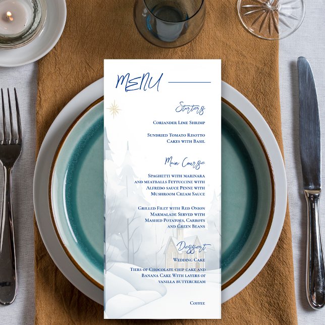 Menu Elégant paysage d'hiver Soirée de mariage neigeux (Elegant Winter Landscape Snowy Wedding Party Menu)