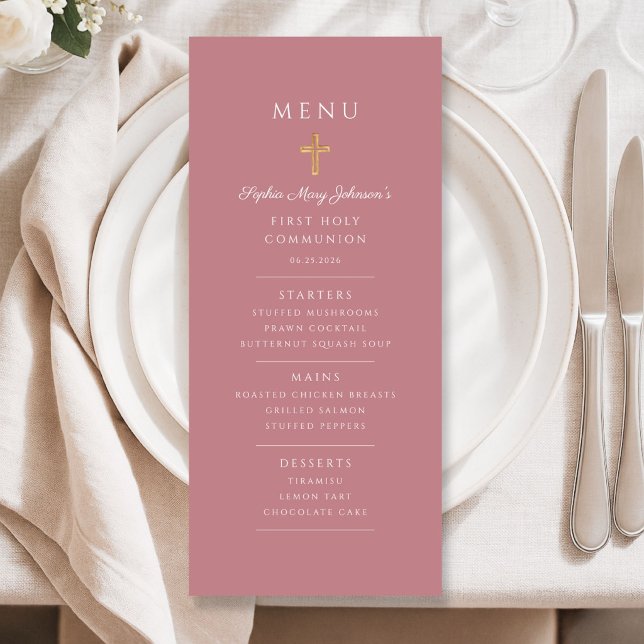 Menu Elegant Pink Girl First Communion (Elegant Pink Girl First Communion Menu)