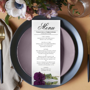 Menu Élégant Plum violet Rose Réflexions Mariage