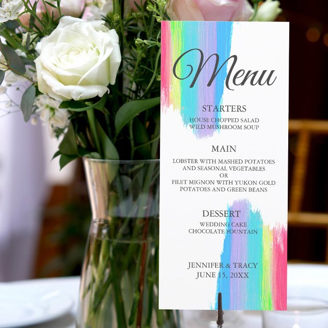Menu Elégant Rainbow Watercolor LGBTQ Dîner Mariage (Créateur téléchargé)