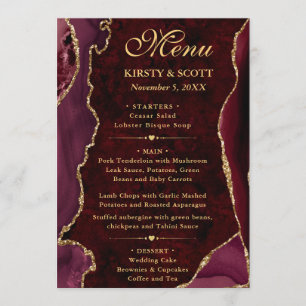Menu Élégant Red & Gold Faux Parties scintillant Agate 