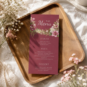 Menu Élégant Romantique Rouge Floral Rustique