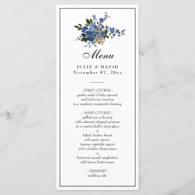 Menu Élégant Rose bleu Mariage religieux (Devant)