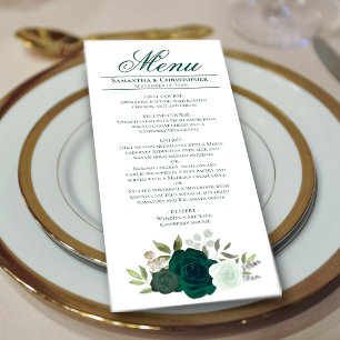 Menu Élégant Rose couleur vert émeraude Mariage 