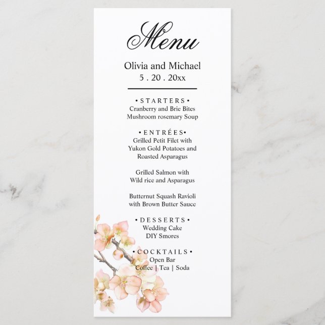 Menu Élégant rose Orange fleurs florales élégant script (Devant)