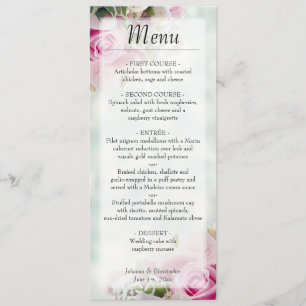 Menu Élégant rose Roses et Mariage de tourbillons de pi