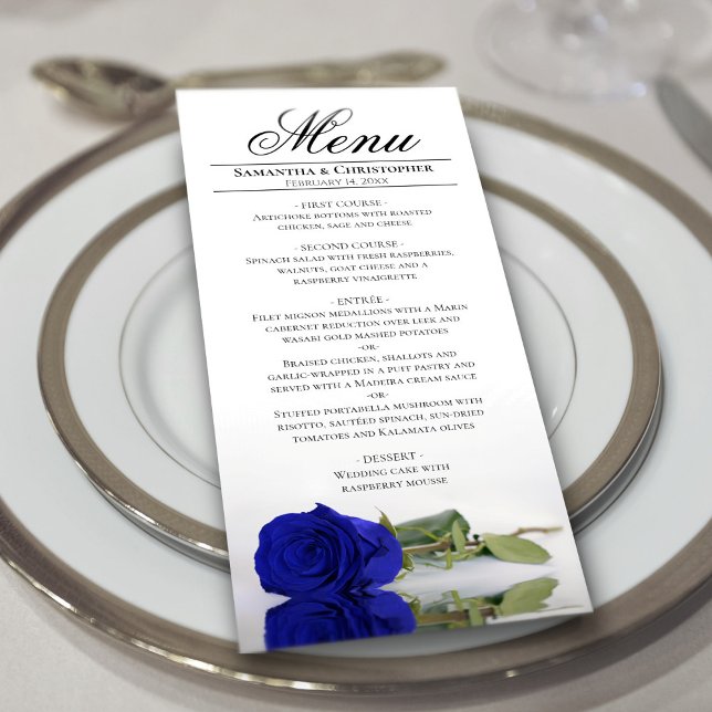 Menu Elégant Rose Royal Blue avec Mariage Réflexions (In Situ on Plate)