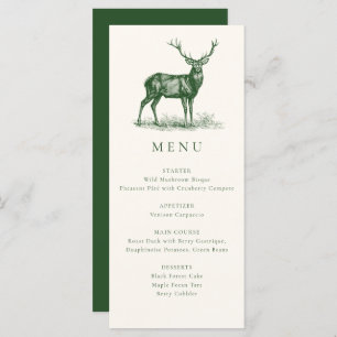 Menu Élégant Rustic Deer Stag Automne Green Chasse Dîne