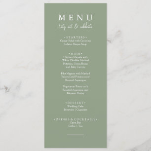Menu Elégant Sage Green Moderne Dîner Mariage