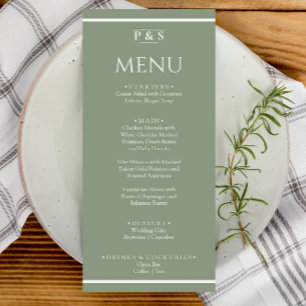 Menu Élégant Sage Green Simple Monogramme Mariage