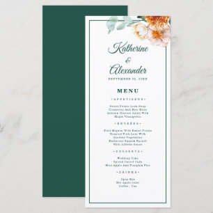 Menu Élégant Script Emerald Green Watercolor Mariage