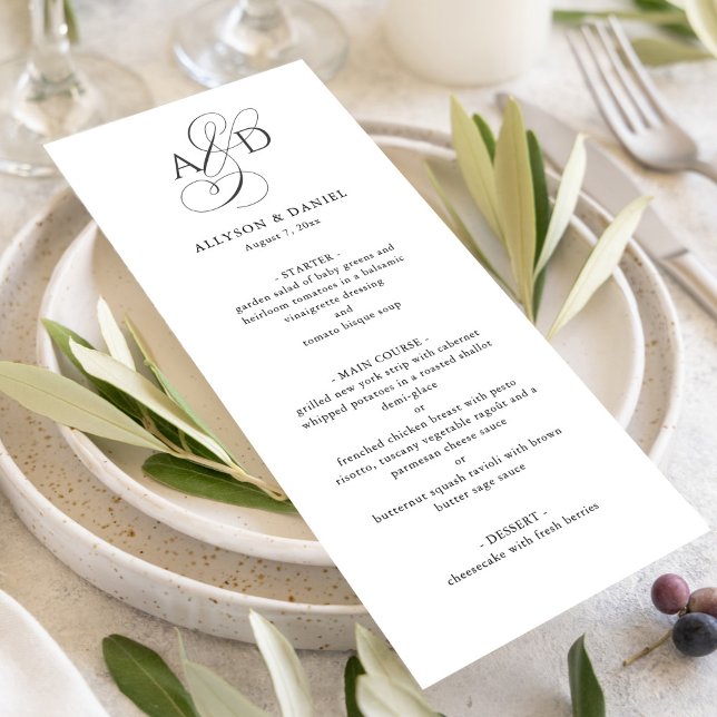 Menu Élégant script initial Monogramme Mariage classiqu (Créateur téléchargé)
