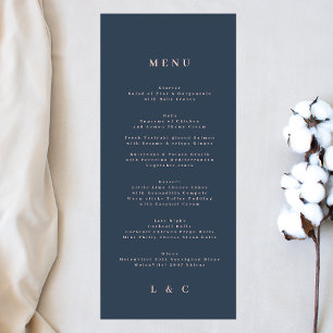 Menu Élégant simple marine bleu Dusty Rose Monogram