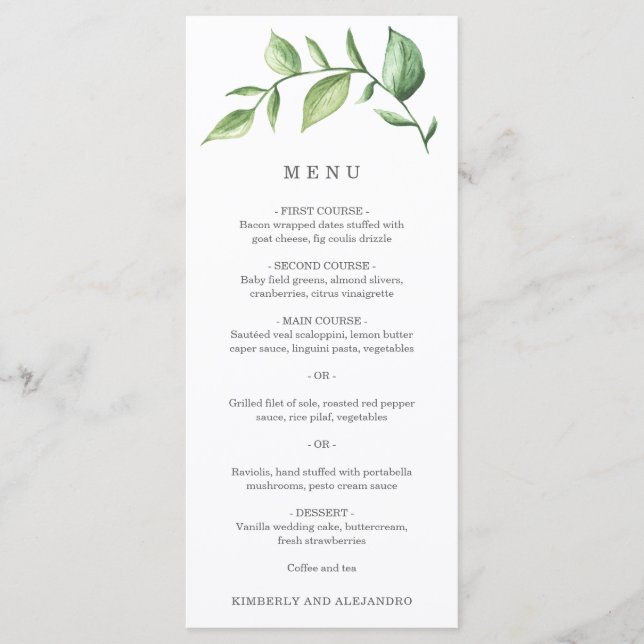 Menu Élégant Simple Verdure Mariage rustique (Devant)