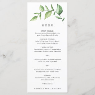 Menu Élégant Simple Verdure Mariage rustique