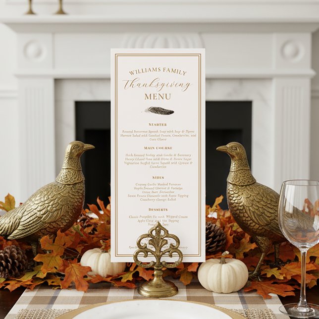 Menu Elegant Thanksgiving Dinner Fall Pheasant Feather  (Créateur téléchargé)