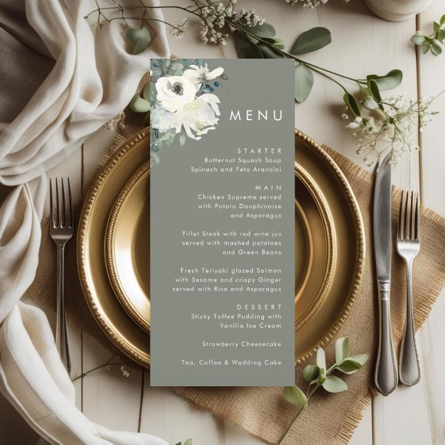 Menu Elegant Timeless Olive Green Floral Wedding  (Créateur téléchargé)