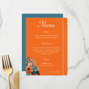 Menu Elégant Turquoise et Mariage Floral Orange