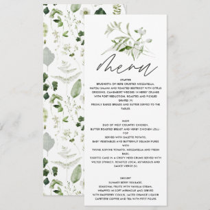 Menu Élégant vert mariage de script botanique moderne