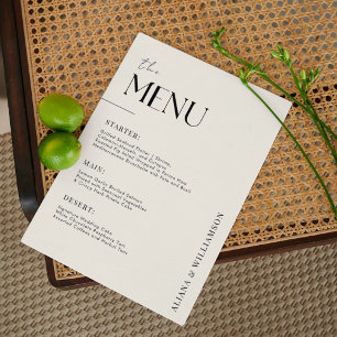 Menu Elégant vieux argent noir minimal Mariage Table