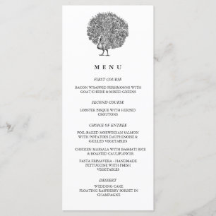 Menu Elégant Vintage Illustration Peacock Mariage