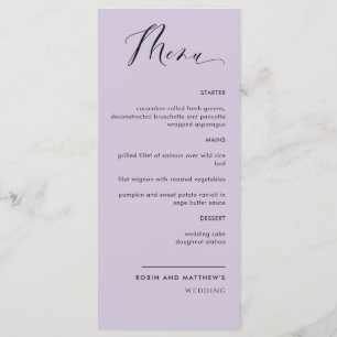 Menu Élégant violet, Mariage de calligraphie / Réceptio