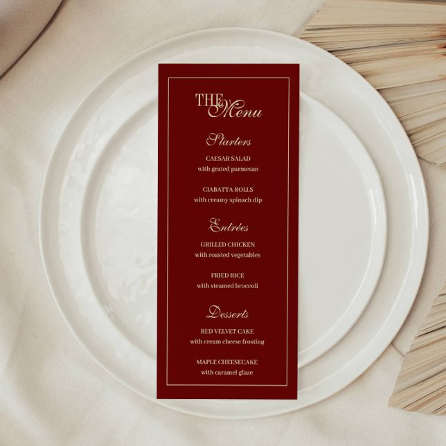 Menu Elegant Wine Red Script Monogram Wedding (Créateur téléchargé)
