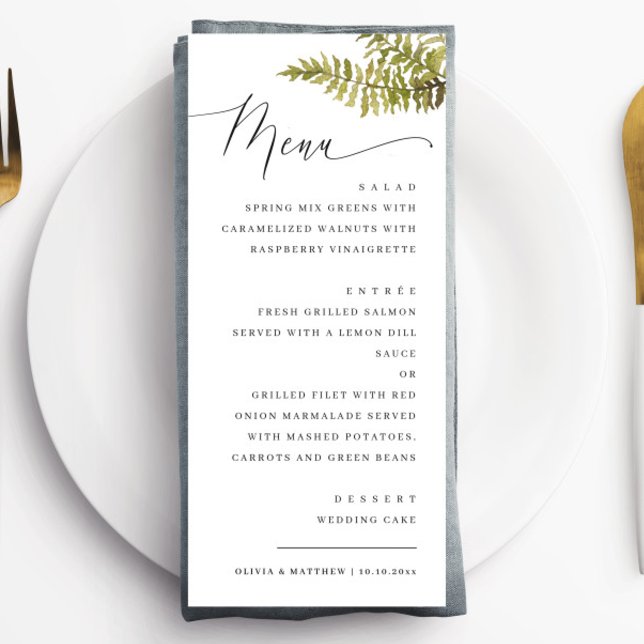 Menu Elegant Woodland Wedding | Minimalist Forest Fern (Créateur téléchargé)