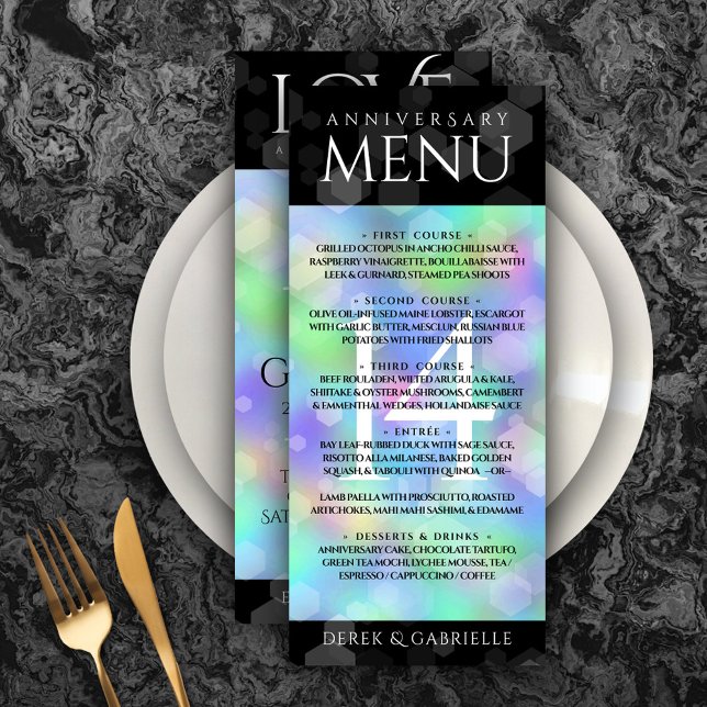 Menu Élégante 14ème anniversaire du Mariage Opal (Elegant 14th Opal Wedding Anniversary Menu Rack Card Cover Photo.)