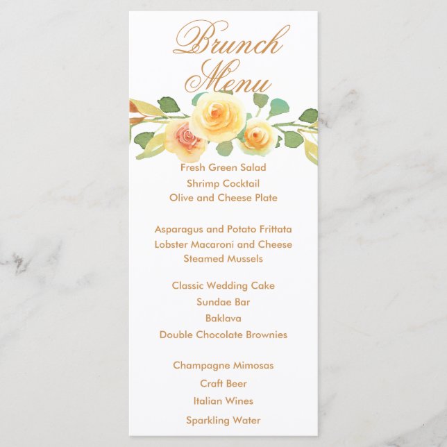 Menu Elégante aquarelle Bouquet de rose jaune (Devant)