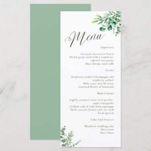 Menu Elégante aquarelle Eucalyptus Mariage vert