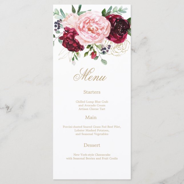 Menu Elégante aquarelle florale moderne (Devant)
