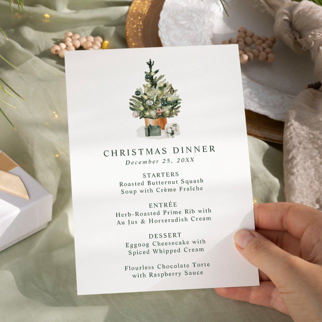 Menu Elégante aquarelle Noël Arbre de Noël Dîner de Noë (Créateur téléchargé)