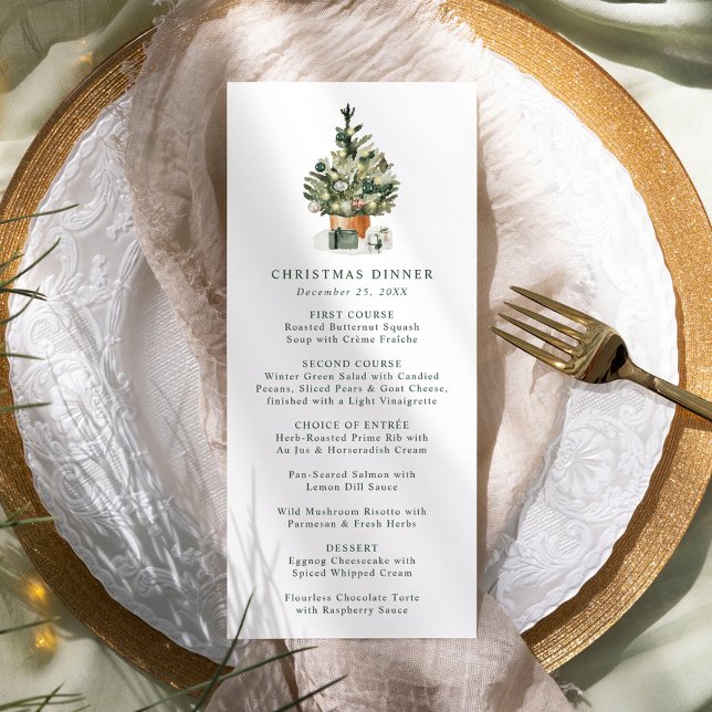 Menu Elégante aquarelle Noël Arbre de Noël Dîner de Noë (Créateur téléchargé)