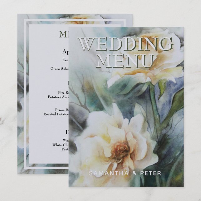 Menu Elégante aquarelle Rose Crème et Sage Green (Devant / Derrière)